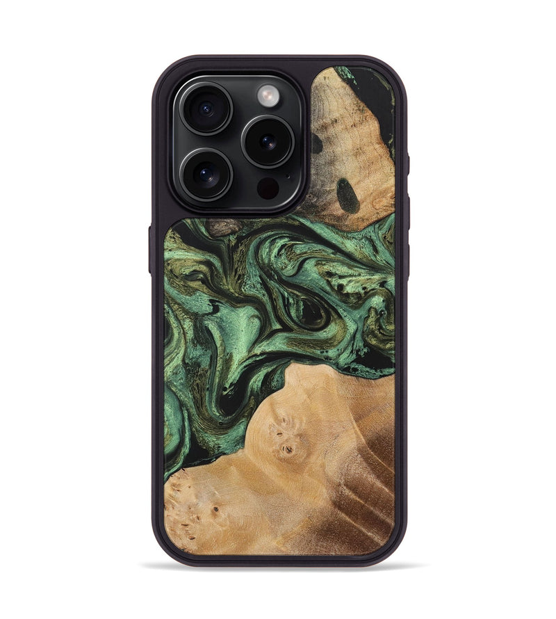 iPhone 15 Pro Wood+Resin Phone Case - Brock (Green, 701749)