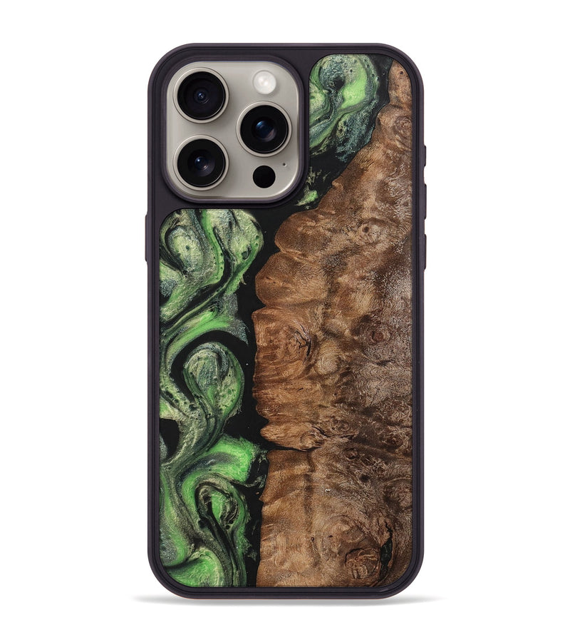 iPhone 15 Pro Max Wood+Resin Phone Case - Arlene (Green, 701750)