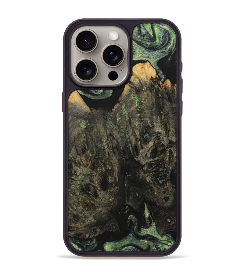 iPhone 15 Pro Max Wood+Resin Phone Case - Adeline (Green, 701754)