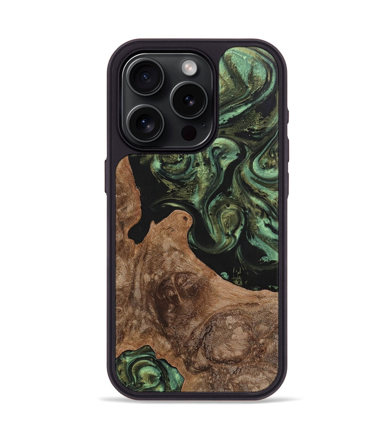 iPhone 15 Pro Wood+Resin Phone Case - Wilfred (Green, 701757)