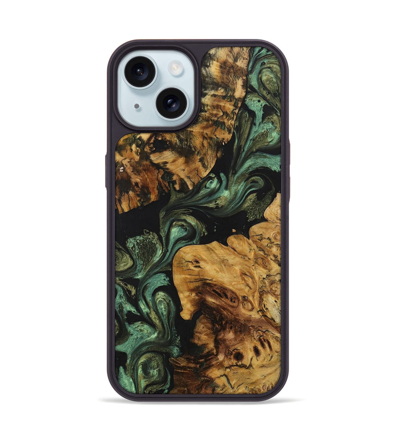 iPhone 15 Wood+Resin Phone Case - Tommy (Green, 701758)