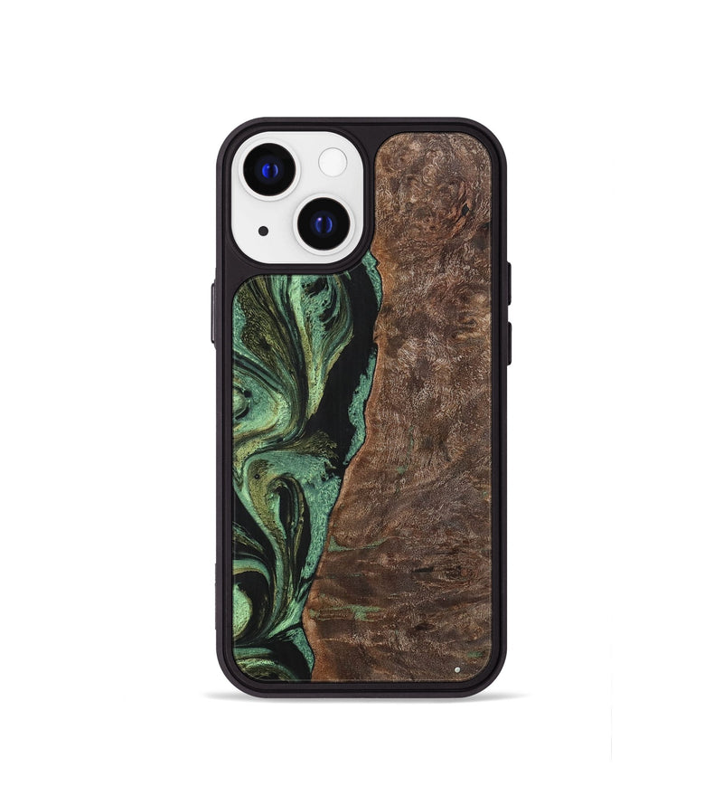 iPhone 13 mini Wood+Resin Phone Case - Doris (Green, 701760)