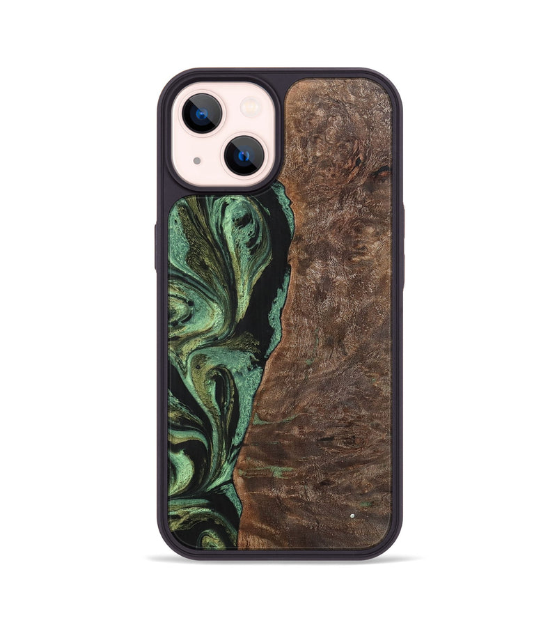 iPhone 14 Wood+Resin Phone Case - Doris (Green, 701760)