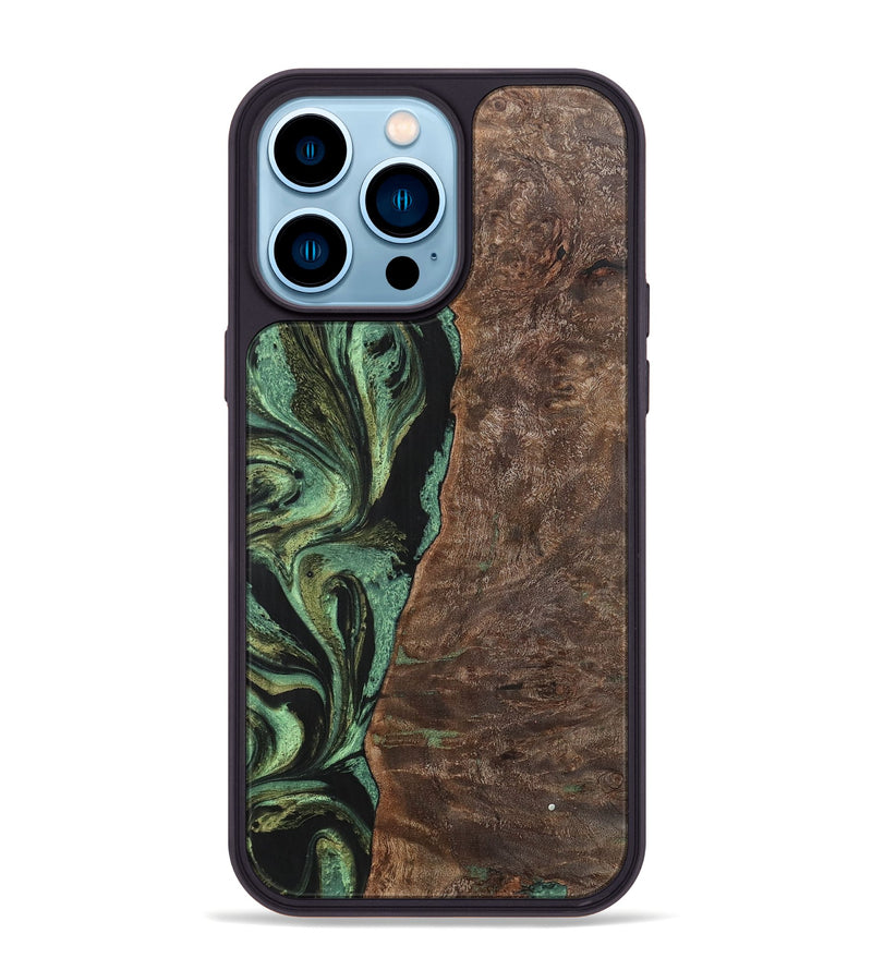 iPhone 14 Pro Max Wood+Resin Phone Case - Doris (Green, 701760)