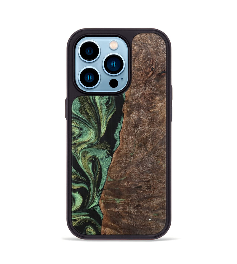iPhone 14 Pro Wood+Resin Phone Case - Doris (Green, 701760)