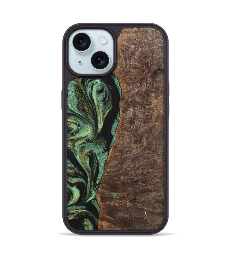 iPhone 15 Wood+Resin Phone Case - Doris (Green, 701760)
