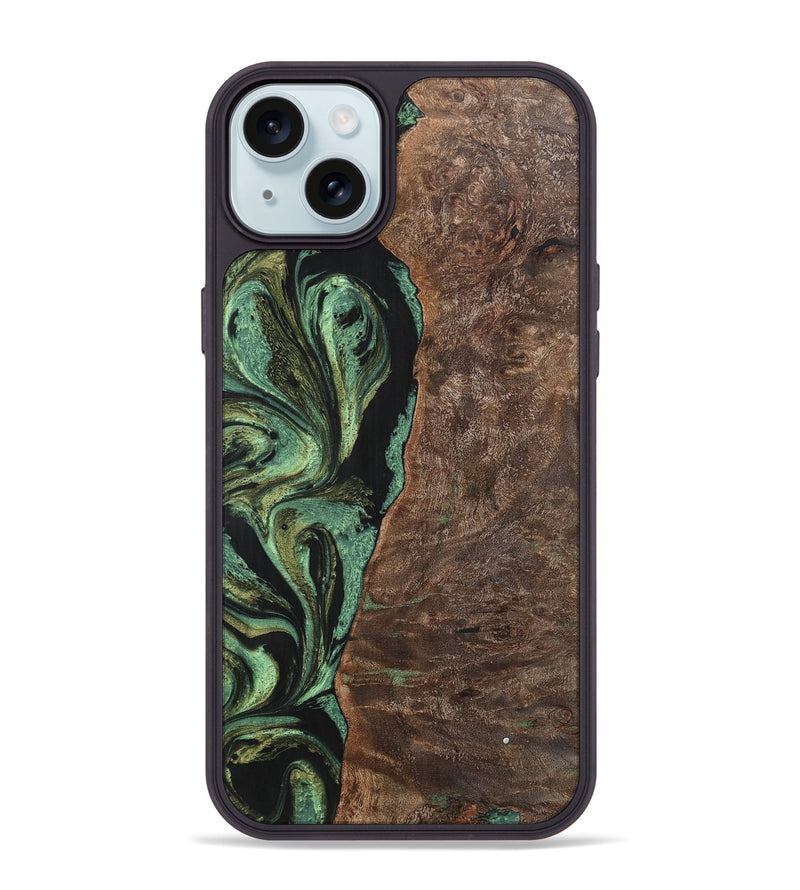 iPhone 15 Plus Wood+Resin Phone Case - Doris (Green, 701760)