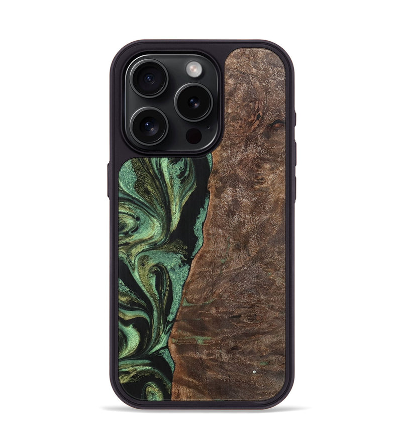 iPhone 15 Pro Wood+Resin Phone Case - Doris (Green, 701760)