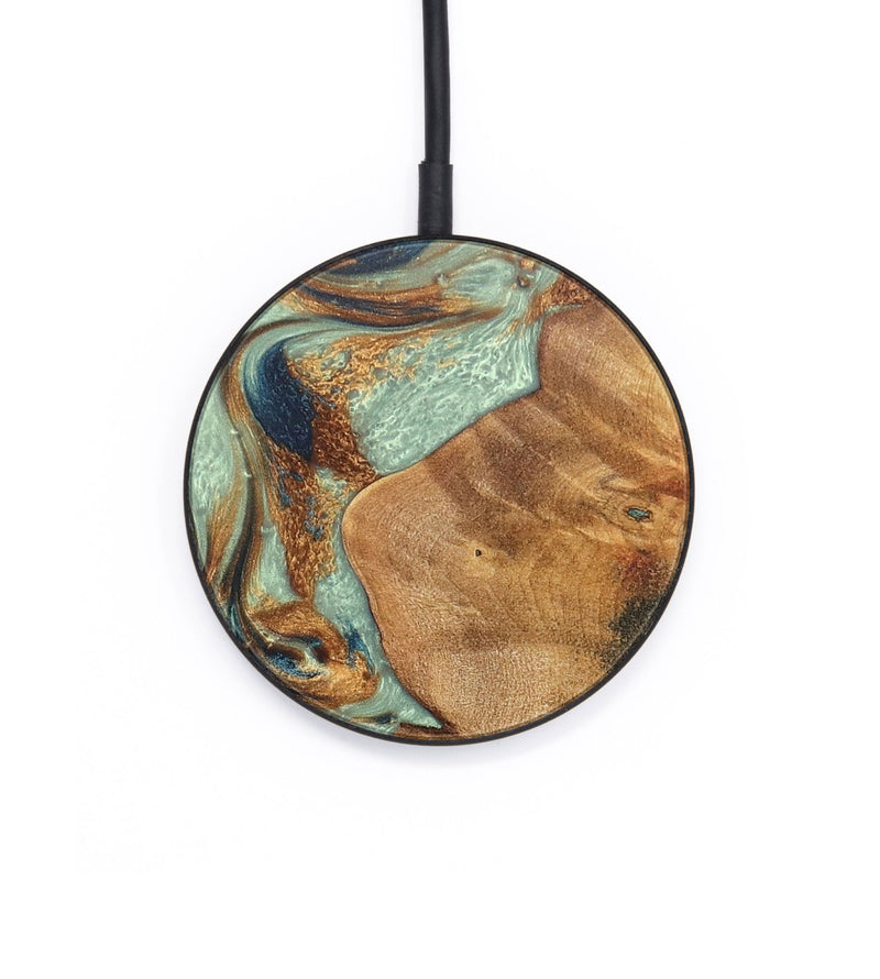 Circle Wood+Resin Wireless Charger - Nicolas (Teal & Gold, 701763)