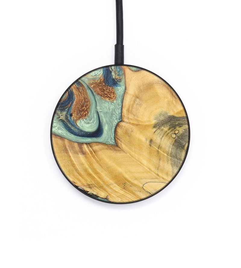 Circle Wood+Resin Wireless Charger - Selena (Teal & Gold, 701765)