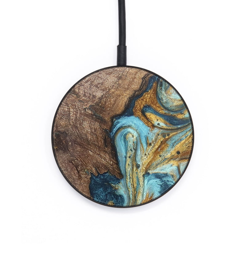 Circle Wood+Resin Wireless Charger - Perla (Teal & Gold, 701770)
