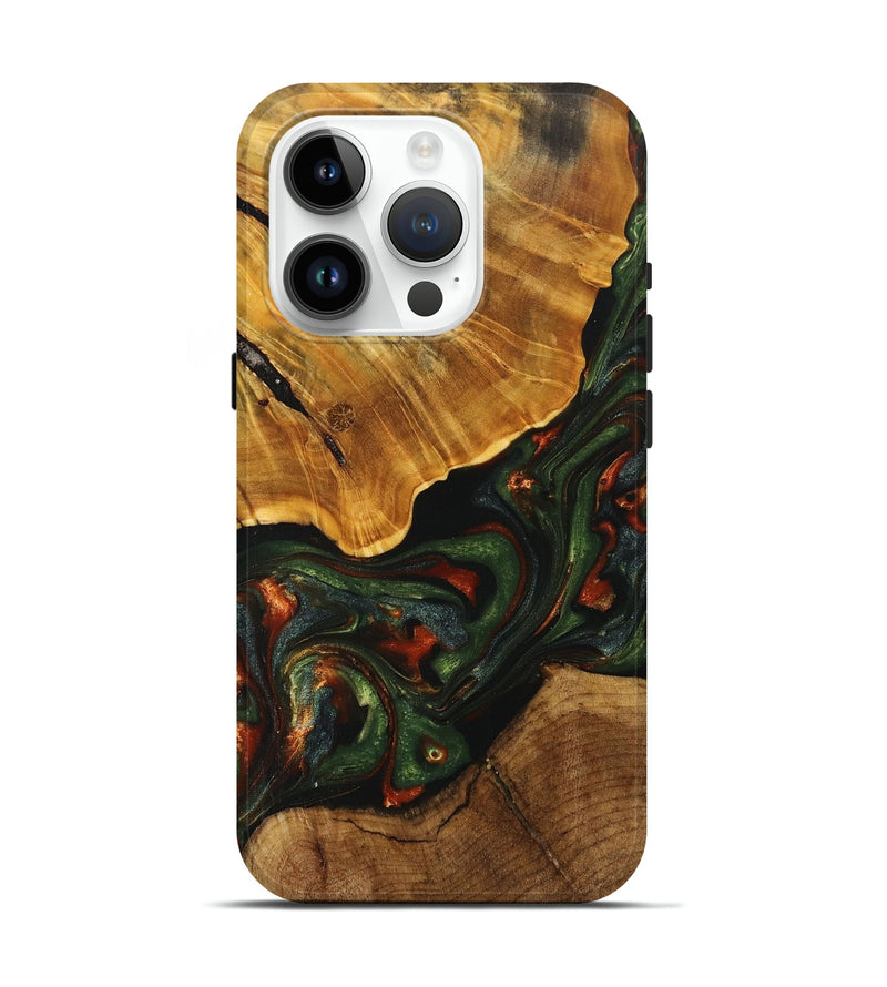 iPhone 15 Pro Wood+Resin Live Edge Phone Case - Tanner (Green, 702100)