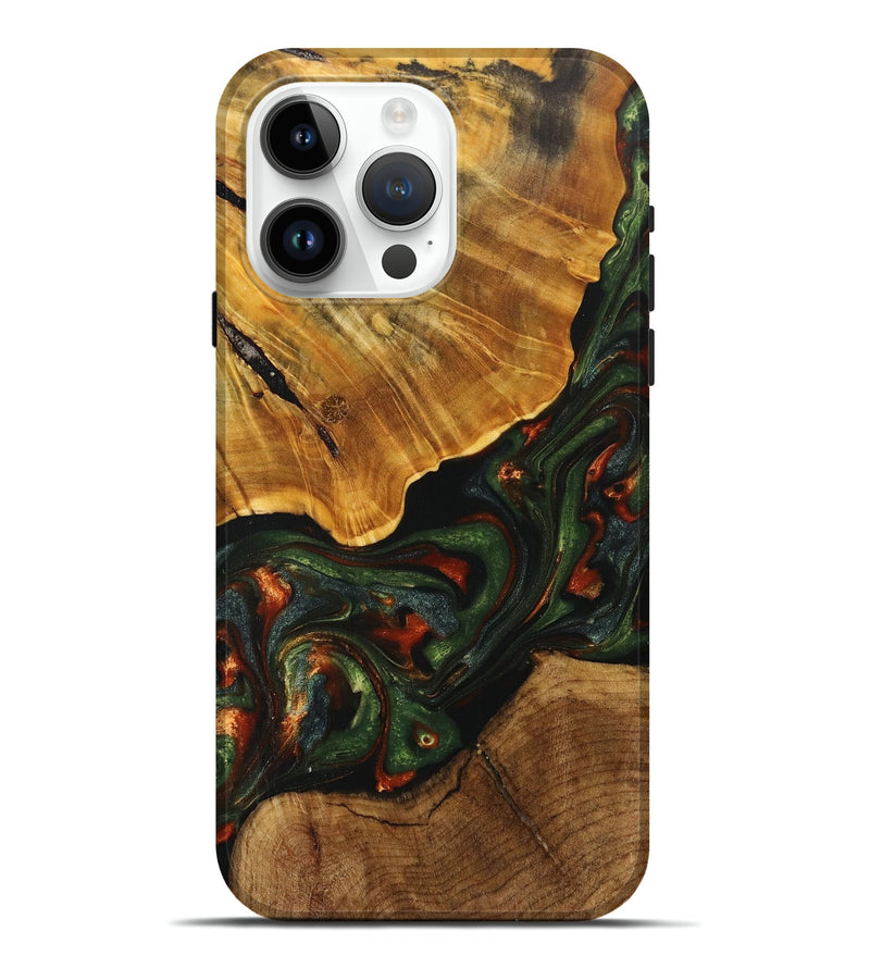 iPhone 15 Pro Max Wood+Resin Live Edge Phone Case - Tanner (Green, 702100)