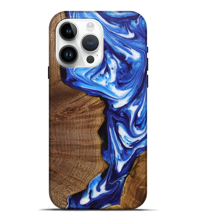 iPhone 15 Pro Max Wood+Resin Live Edge Phone Case - Cheri (Blue, 702116)