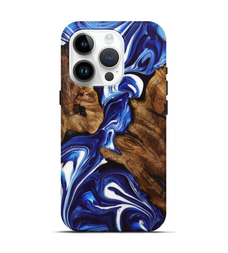 iPhone 15 Pro Wood+Resin Live Edge Phone Case - Tyrone (Blue, 702122)