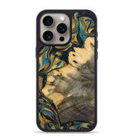 iPhone 15 Pro Max Wood+Resin Phone Case - Christi (Teal & Gold, 702169)