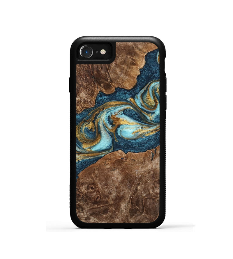 iPhone SE Wood+Resin Phone Case - Otto (Teal & Gold, 702170)