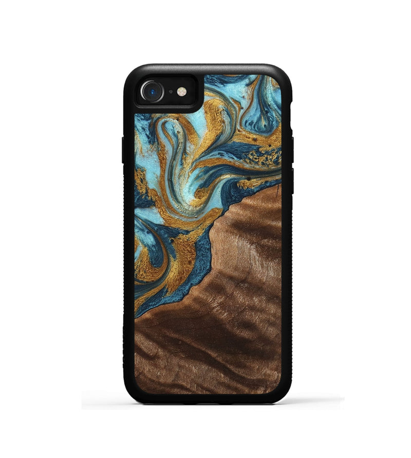 iPhone SE Wood+Resin Phone Case - Hugo (Teal & Gold, 702172)