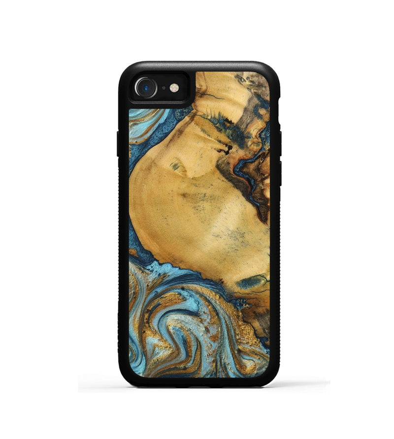 iPhone SE Wood+Resin Phone Case - Quentin (Teal & Gold, 702184)