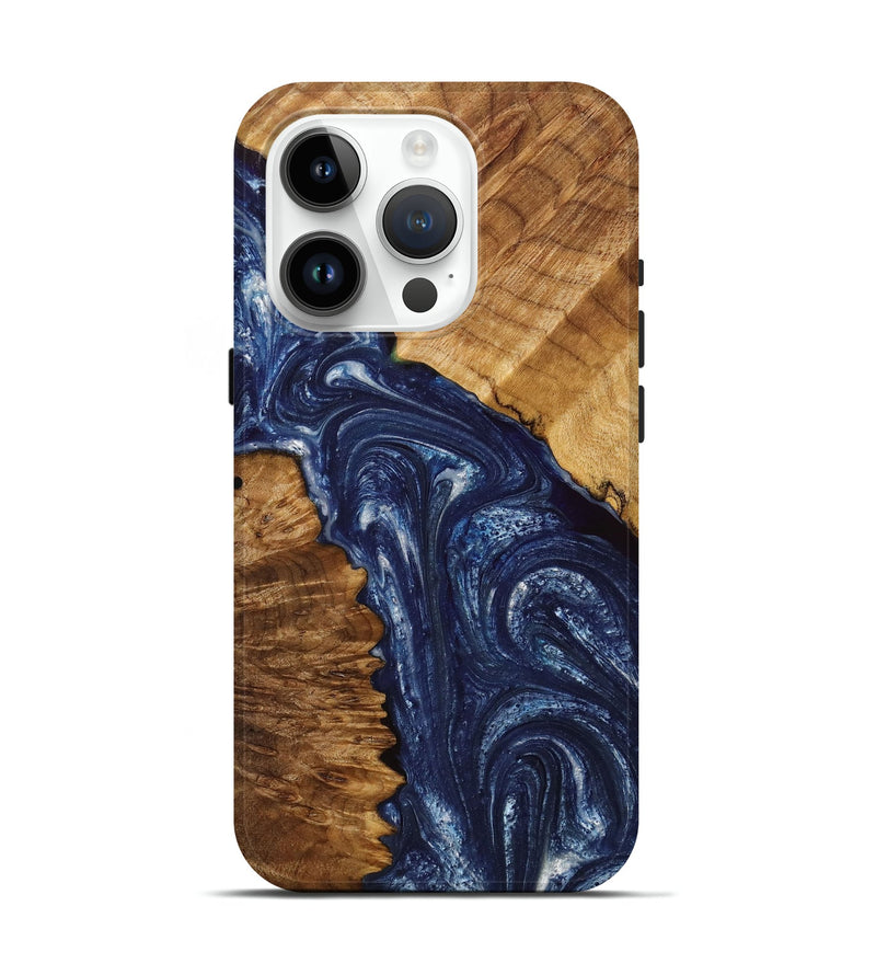 iPhone 15 Pro Wood+Resin Live Edge Phone Case - Isabelle (Blue, 702231)