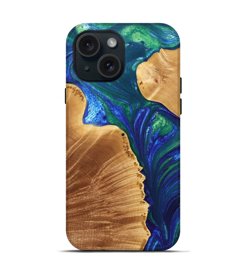 iPhone 15 Wood+Resin Live Edge Phone Case - Noah (Blue, 702232)