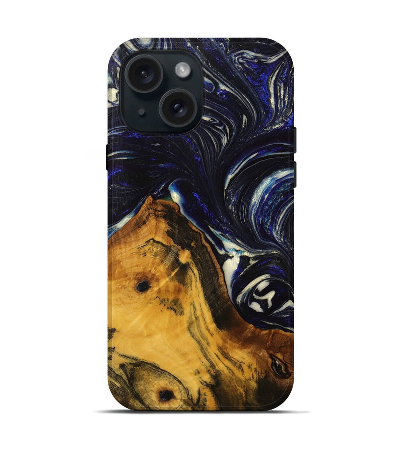 iPhone 15 Wood+Resin Live Edge Phone Case - Nash (Blue, 702235)