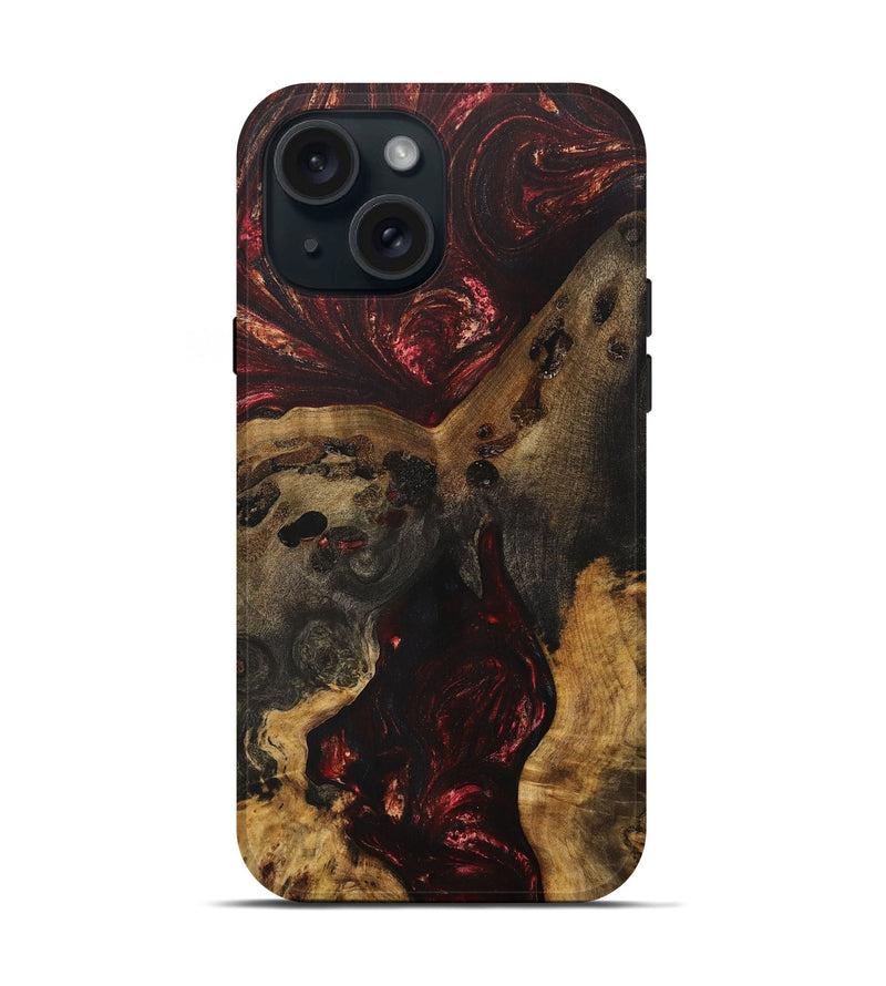 iPhone 15 Wood+Resin Live Edge Phone Case - Colton (Red, 702239)
