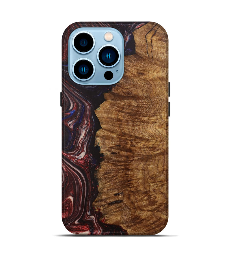 iPhone 14 Pro Wood+Resin Live Edge Phone Case - Therese (Red, 702240)