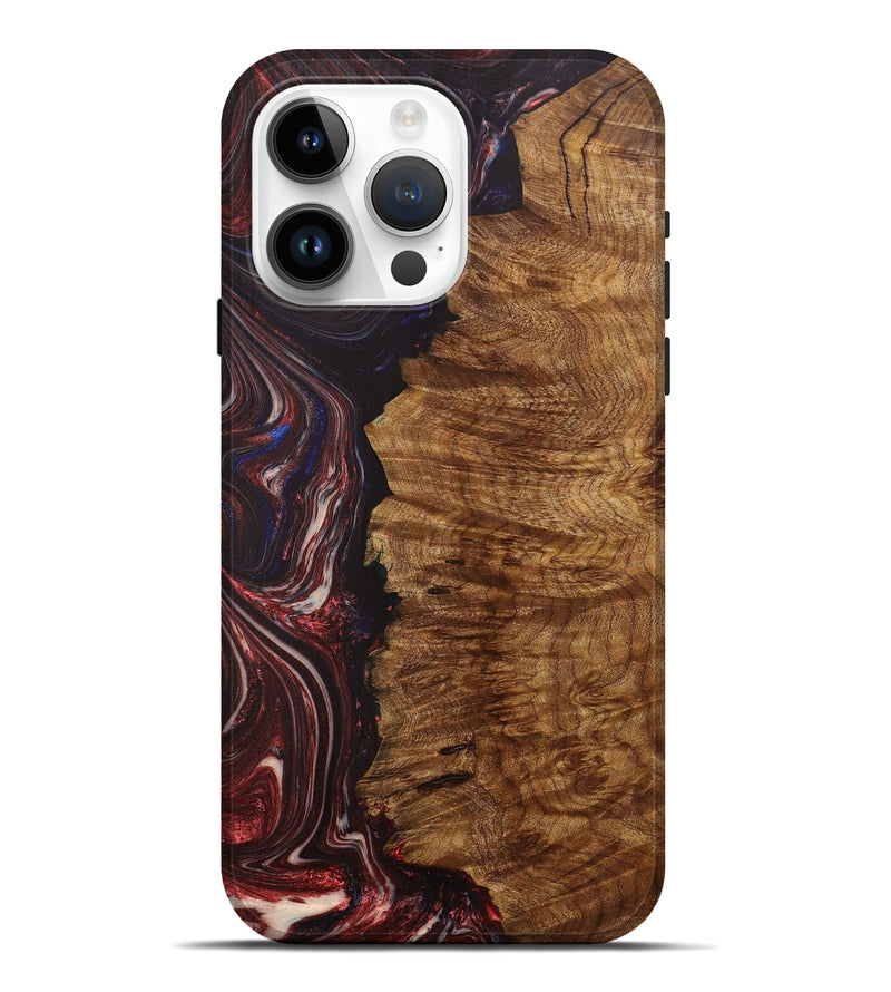 iPhone 15 Pro Max Wood+Resin Live Edge Phone Case - Therese (Red, 702240)