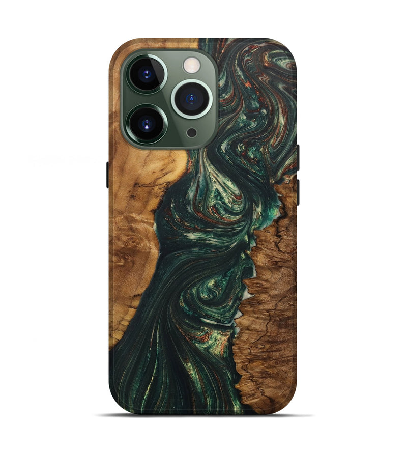 iPhone 13 Pro Wood+Resin Live Edge Phone Case - Trevon (Green, 702243)