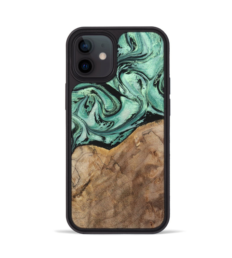 iPhone 12 Wood+Resin Phone Case - Rickey (Green, 702284)