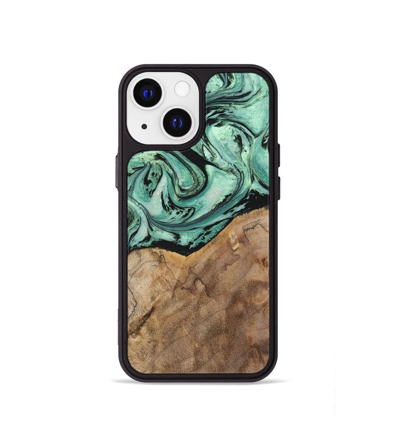 iPhone 13 mini Wood+Resin Phone Case - Rickey (Green, 702284)