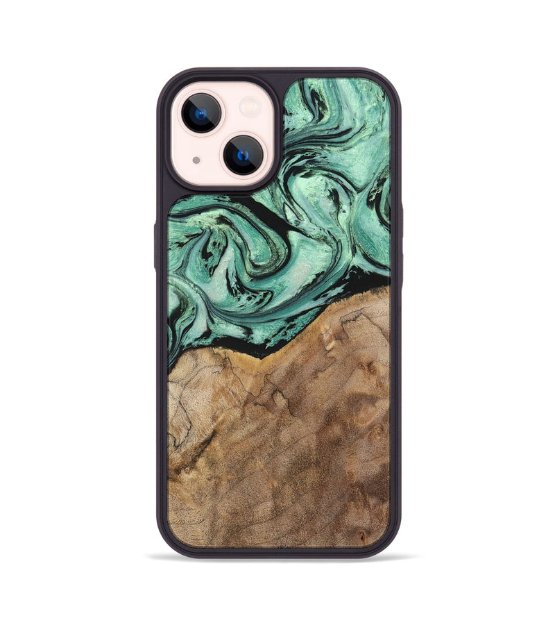 iPhone 14 Wood+Resin Phone Case - Rickey (Green, 702284)