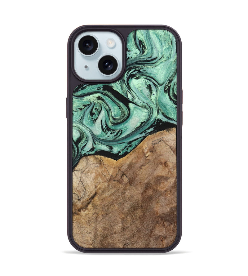 iPhone 15 Wood+Resin Phone Case - Rickey (Green, 702284)