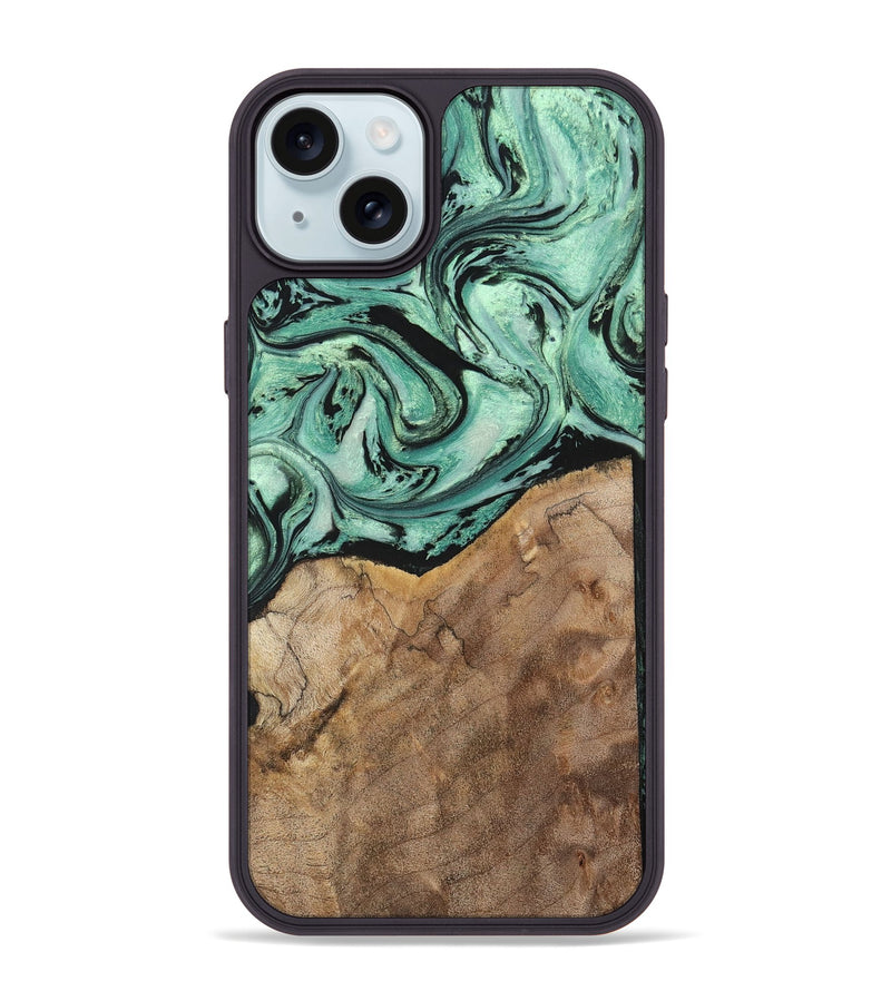 iPhone 15 Plus Wood+Resin Phone Case - Rickey (Green, 702284)