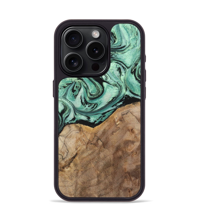 iPhone 15 Pro Wood+Resin Phone Case - Rickey (Green, 702284)