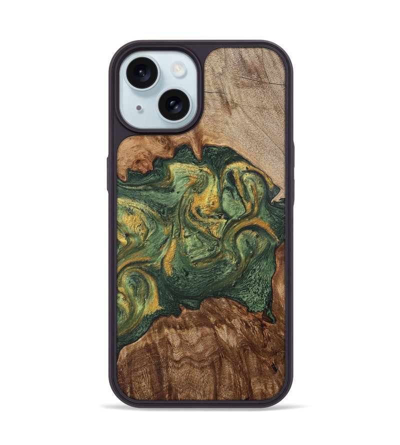 iPhone 15 Wood+Resin Phone Case - Jayceon (Green, 702285)