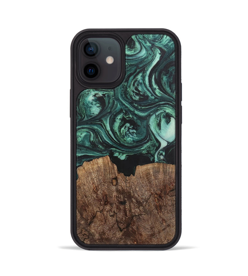 iPhone 12 Wood+Resin Phone Case - Emanuel (Green, 702287)