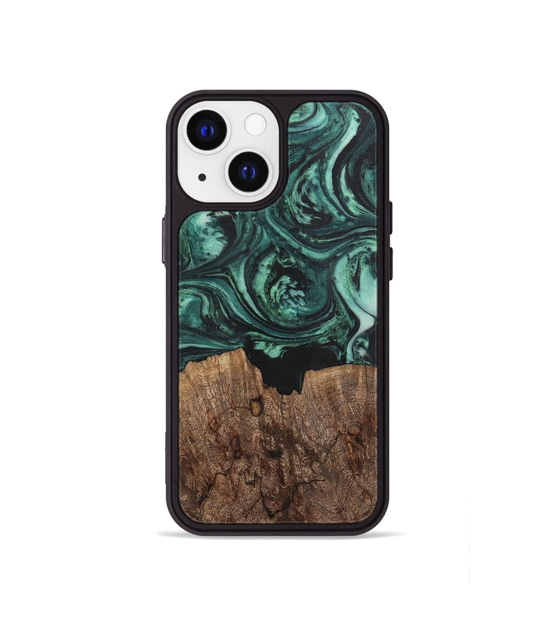 iPhone 13 mini Wood+Resin Phone Case - Emanuel (Green, 702287)