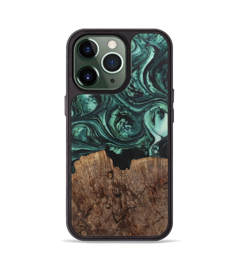 iPhone 13 Pro Wood+Resin Phone Case - Emanuel (Green, 702287)