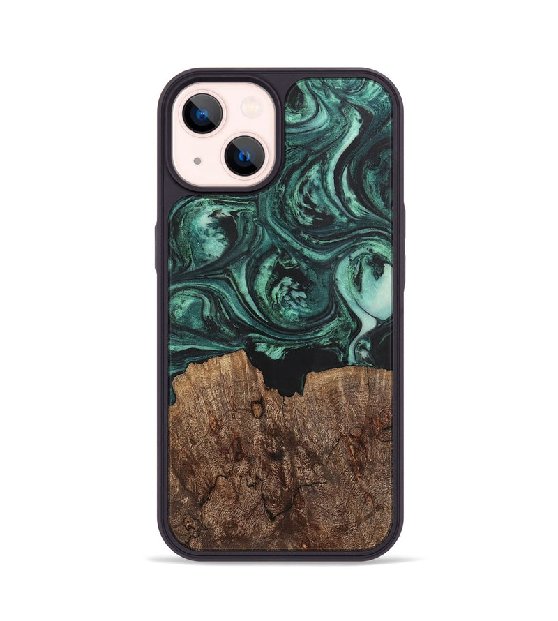 iPhone 14 Wood+Resin Phone Case - Emanuel (Green, 702287)