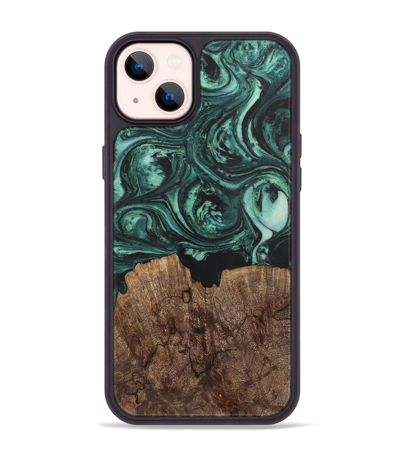 iPhone 14 Plus Wood+Resin Phone Case - Emanuel (Green, 702287)