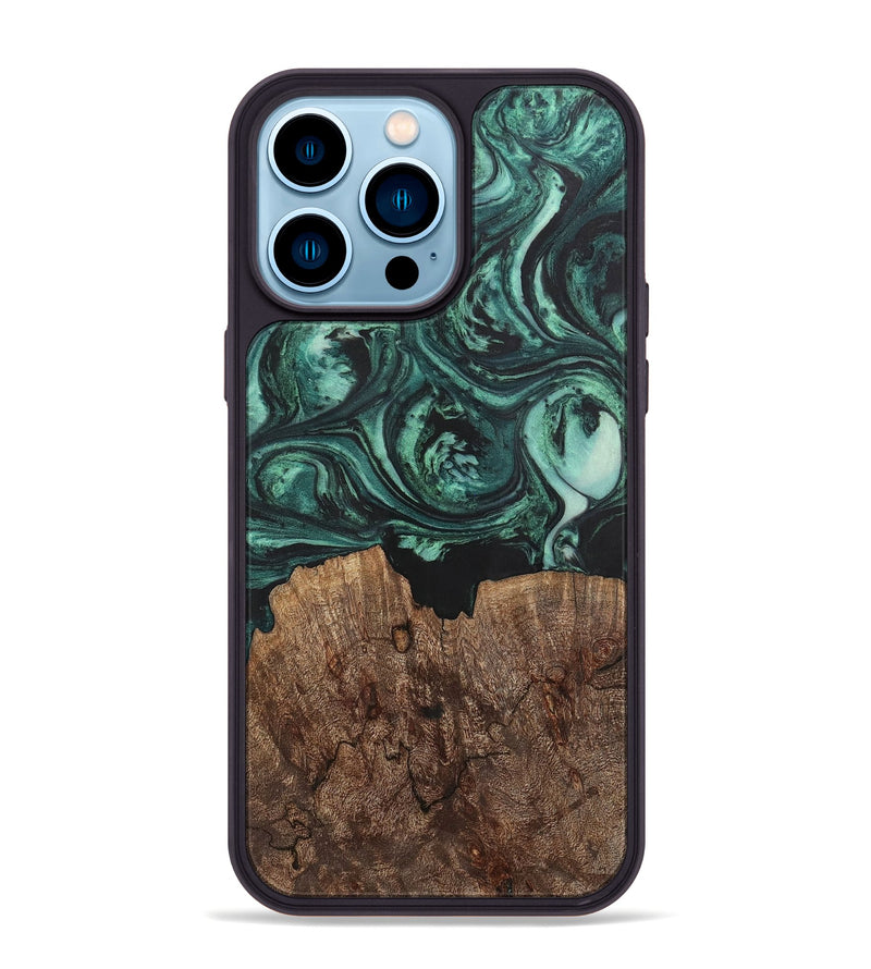 iPhone 14 Pro Max Wood+Resin Phone Case - Emanuel (Green, 702287)