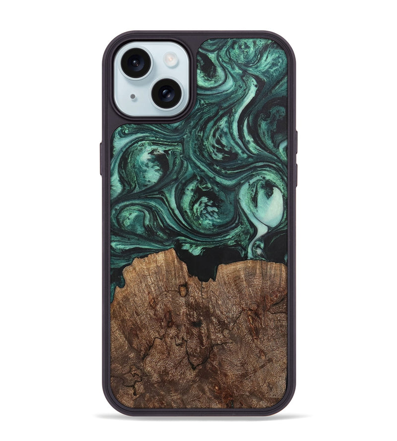 iPhone 15 Plus Wood+Resin Phone Case - Emanuel (Green, 702287)