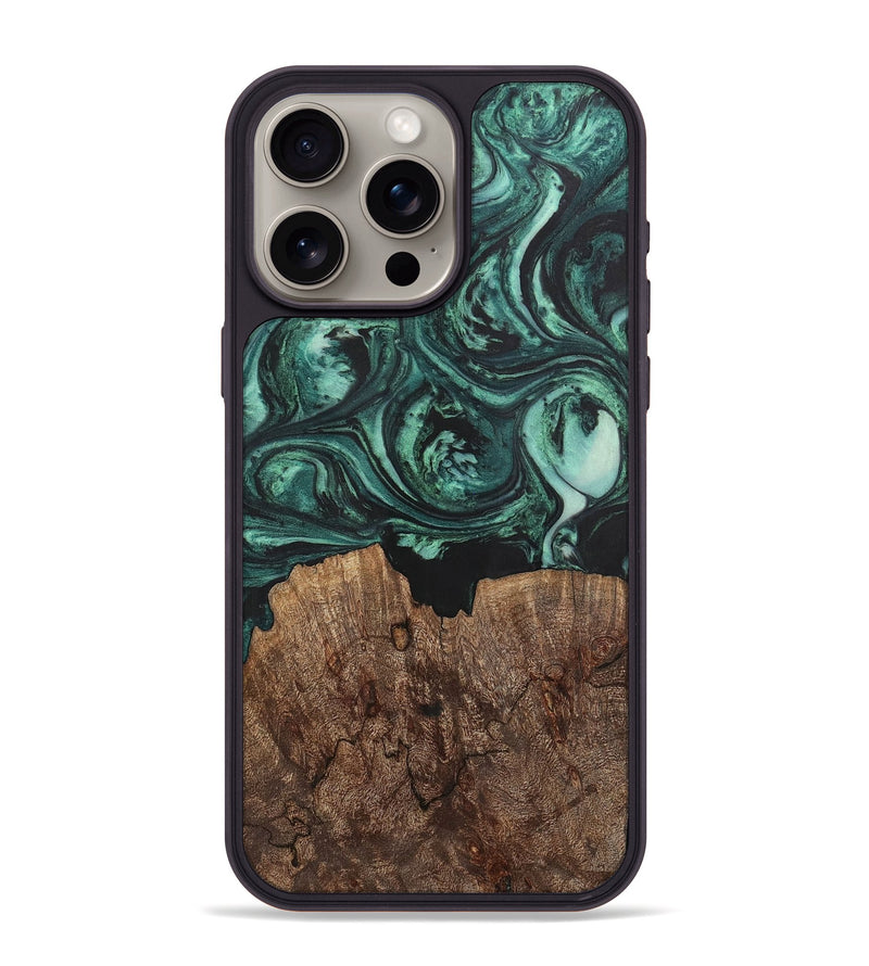 iPhone 15 Pro Max Wood+Resin Phone Case - Emanuel (Green, 702287)