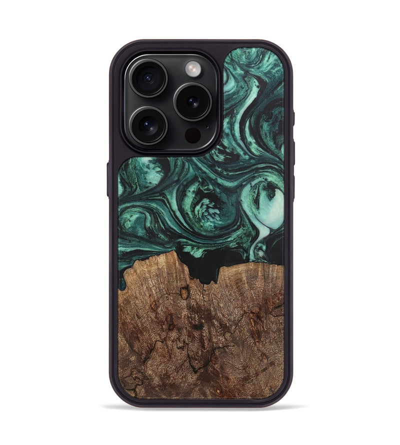 iPhone 15 Pro Wood+Resin Phone Case - Emanuel (Green, 702287)