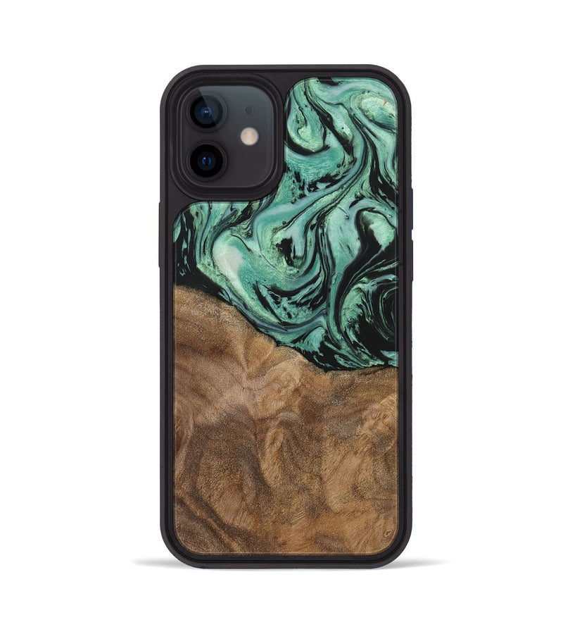 iPhone 12 Wood+Resin Phone Case - Jewell (Green, 702289)