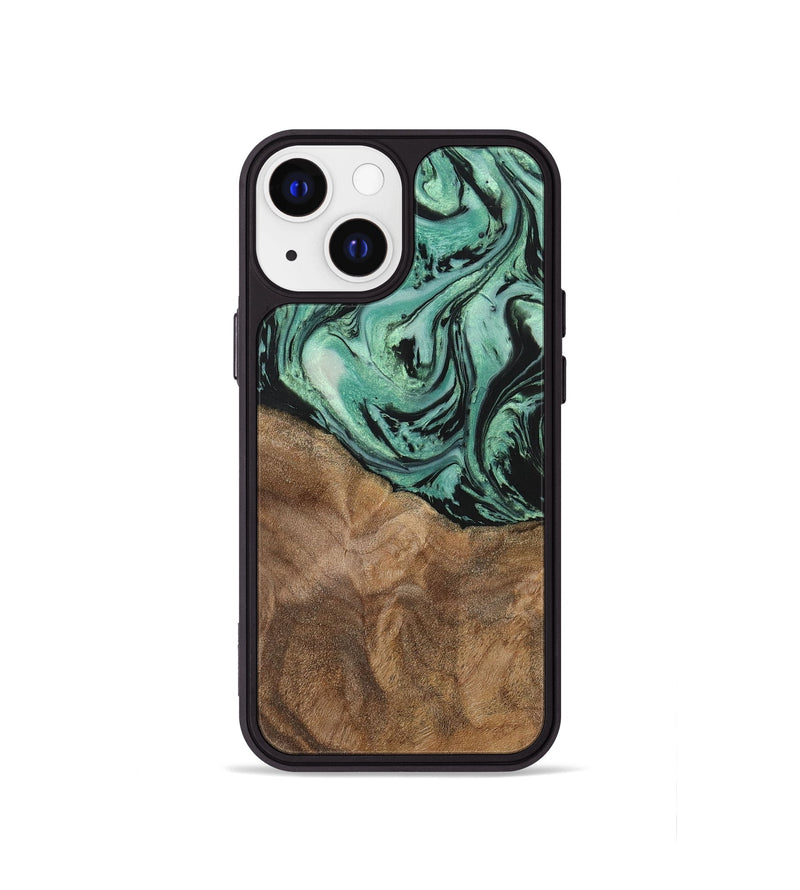 iPhone 13 mini Wood+Resin Phone Case - Jewell (Green, 702289)