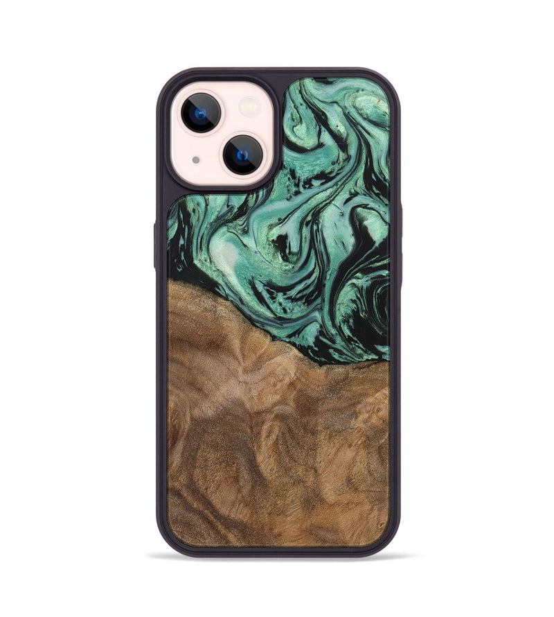 iPhone 14 Wood+Resin Phone Case - Jewell (Green, 702289)