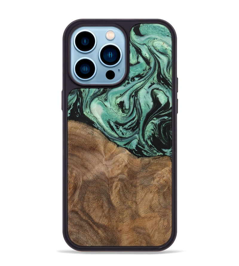iPhone 14 Pro Max Wood+Resin Phone Case - Jewell (Green, 702289)